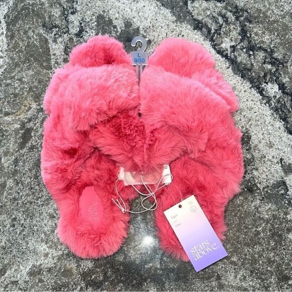 Stars Above Womens Soft Fur Crossband Slippers Vibrant Pink Paris Large 9/10 - Picture 1 of 4